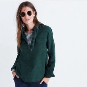 Madewell green long sleeve shirt w/ half zipper M